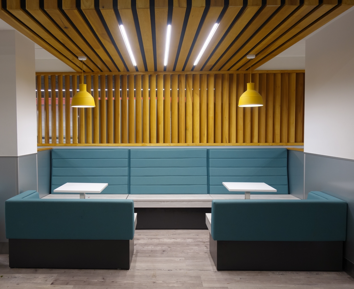 Barton Peveril College soft seating in dining area